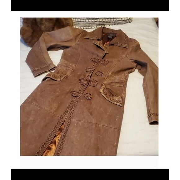 Jason Cole Vintage Leather Trench Coat Womens Size Medium Cowgirl Rodeo Brown - Picture 1 of 15